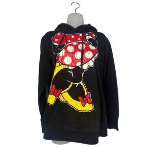 DISNEY Parks Minnie Mouse Pullover Womens Hoodie Sweatshirt Bow Ears SZ XL Black